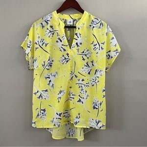 CAbi Stevie Yellow Floral Blouse | Yellow and blue